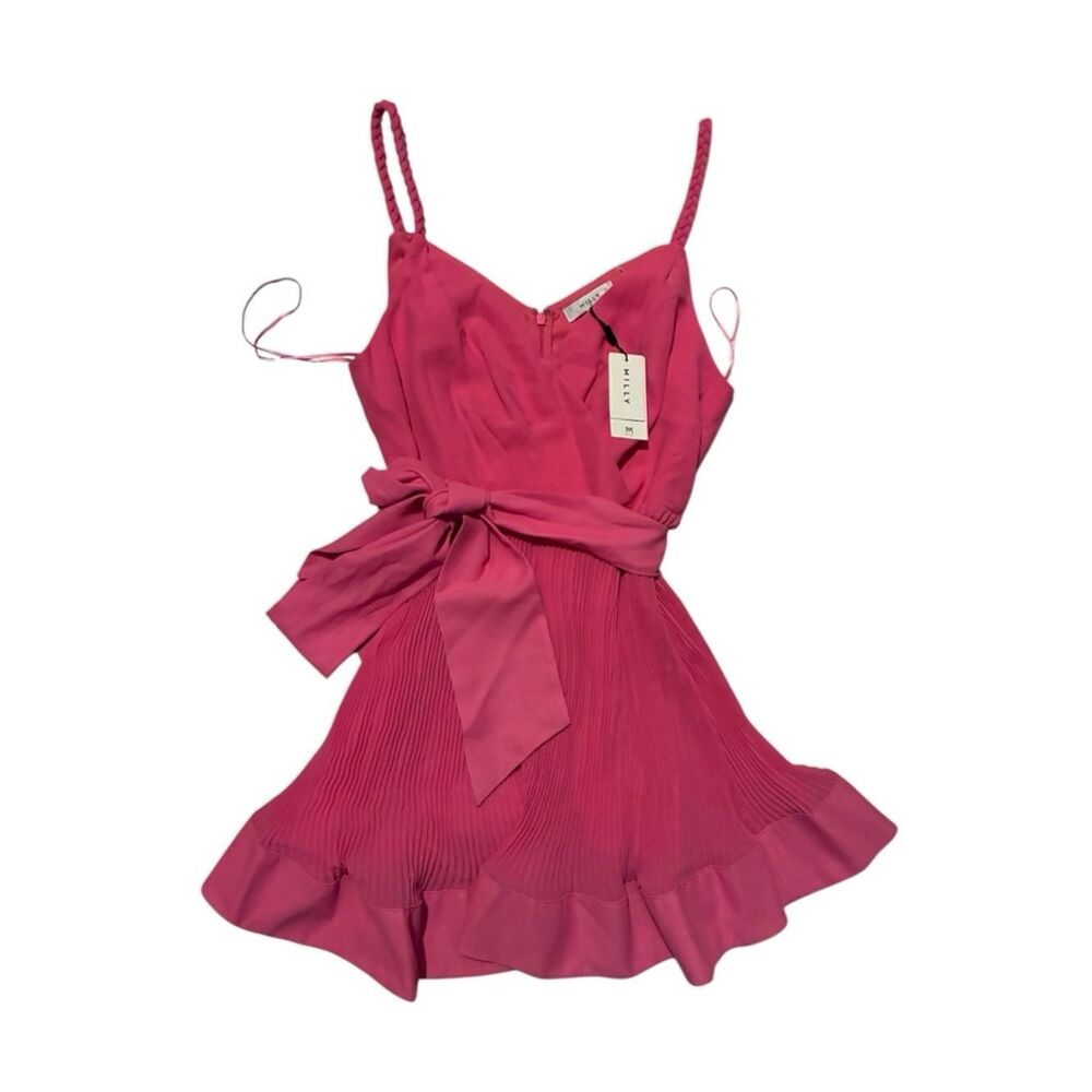 Milly Vibrant Pink Mini Dress with Tie Waist